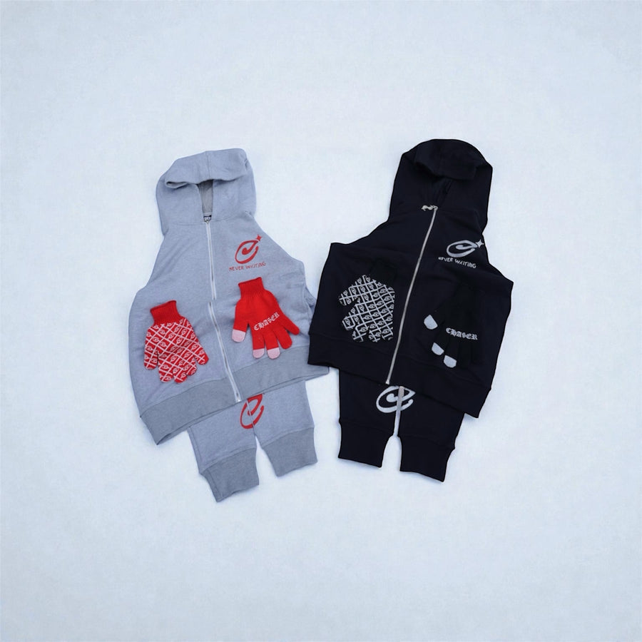 4. Gray Cotton Fleece Rhinestone Set